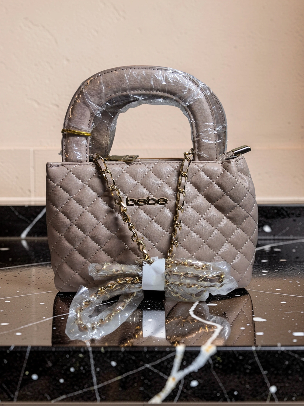 NwT Beige Colored bebe Quilted Top-Handle Mini Bag in